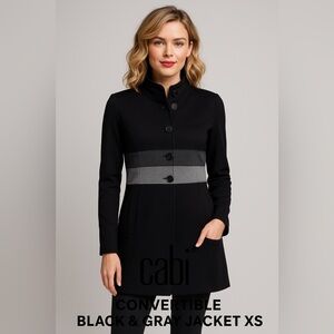 Cabi Convertible Black & Gray Jacket XS | Zip-Off Cropped Blazer or Long Coat